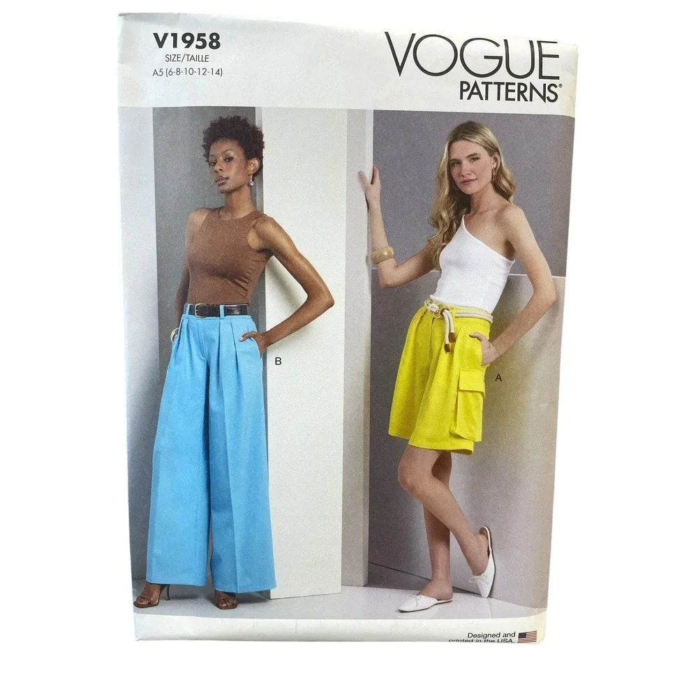 Vogue V1958 Misses Shorts & Pants Pattern A5 6-14 Pleated‎ Wide Leg Modern